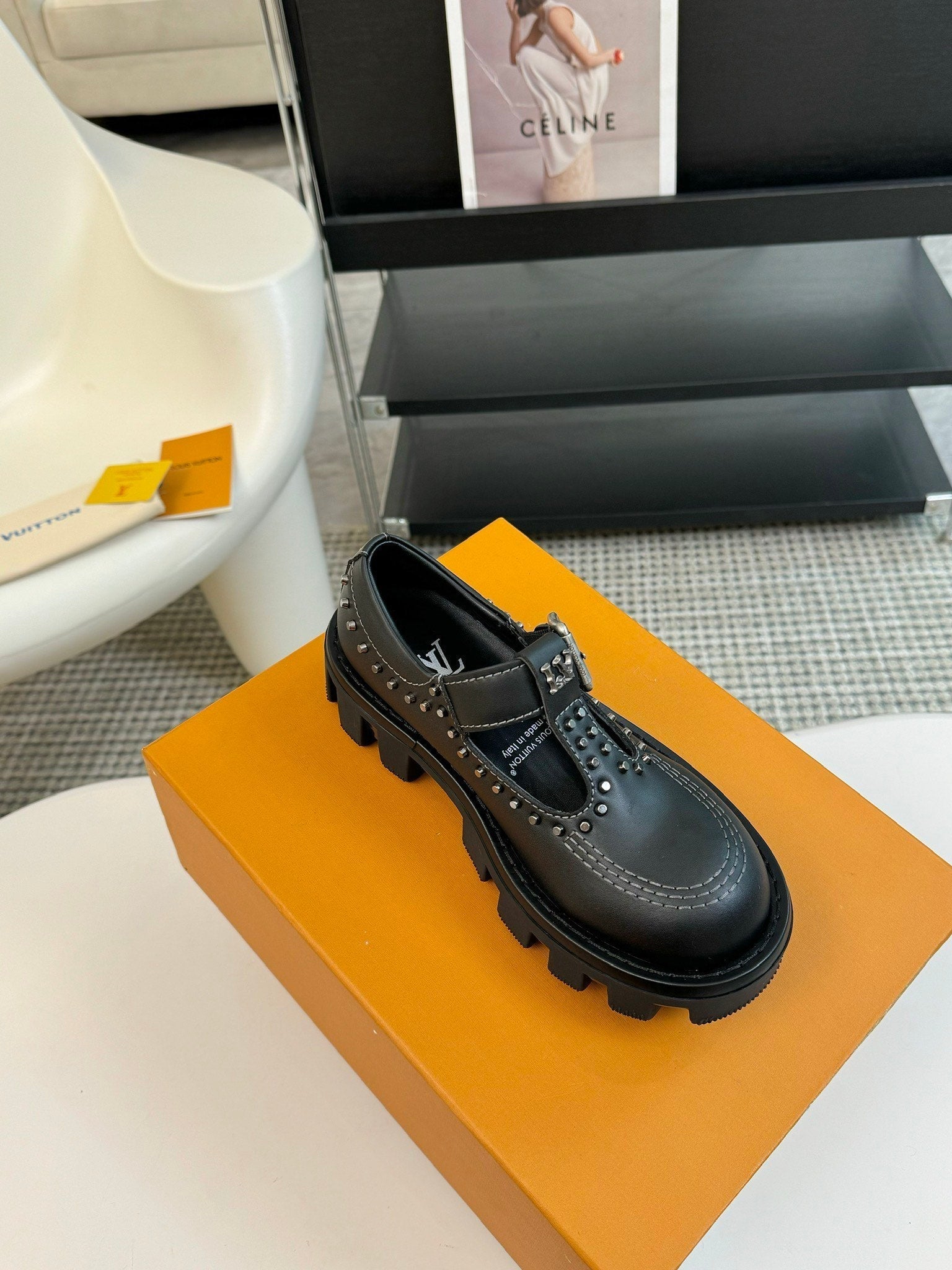 LOUIS VUITTON LV CHECKER MARY JANE IN BLACK CALFSKIN
