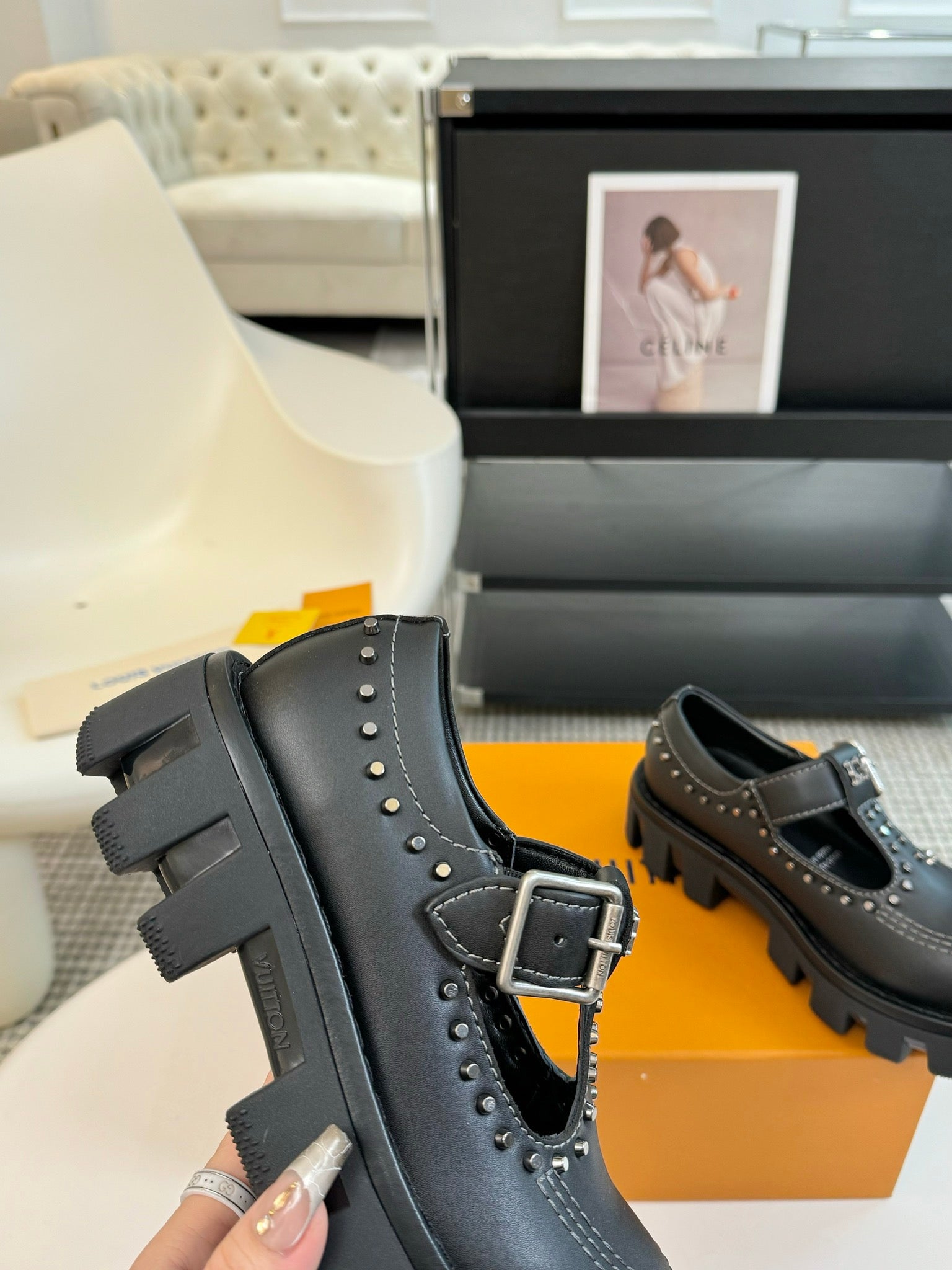 LOUIS VUITTON LV CHECKER MARY JANE IN BLACK CALFSKIN