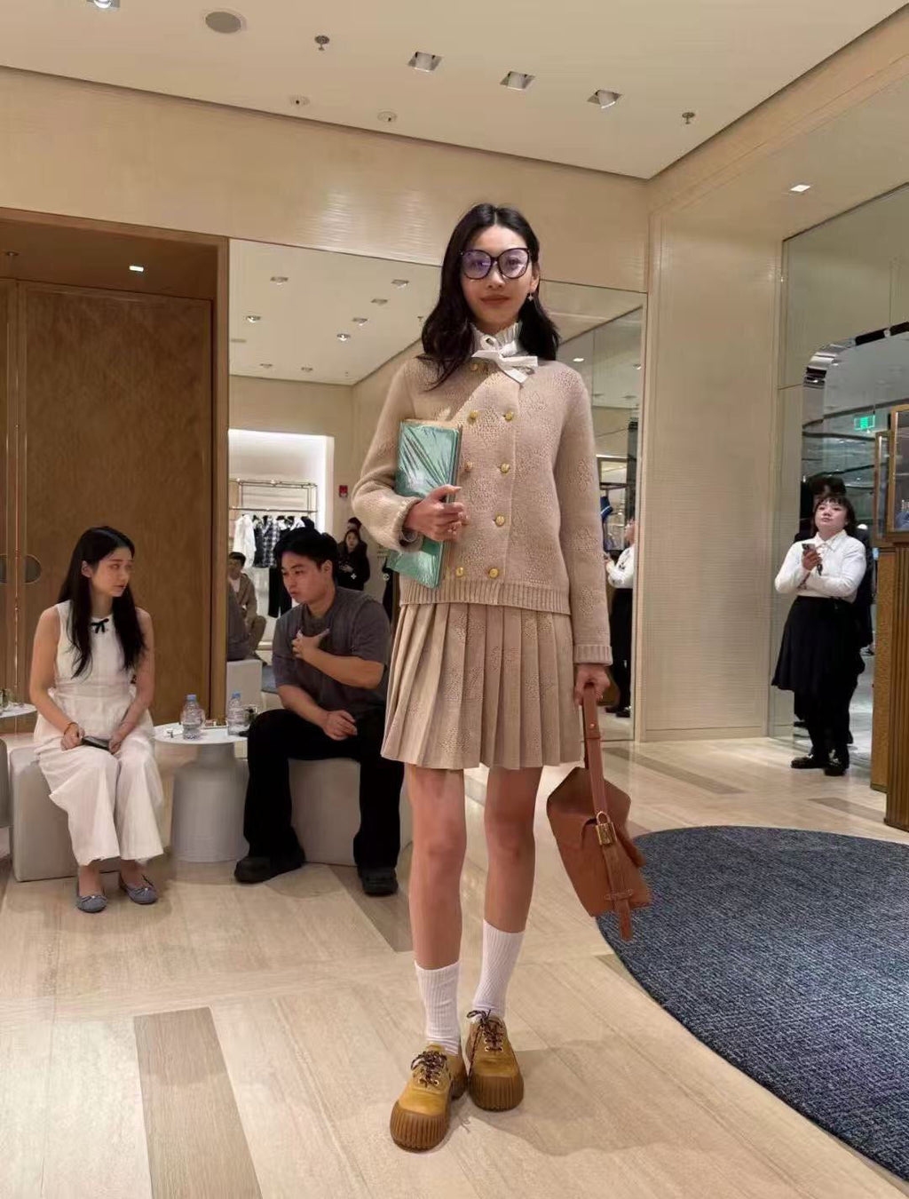LOUIS VUITTON LV 25S KNIT CARDIGAN AND PLEATED KNIT MINI SKIRT SET 0108