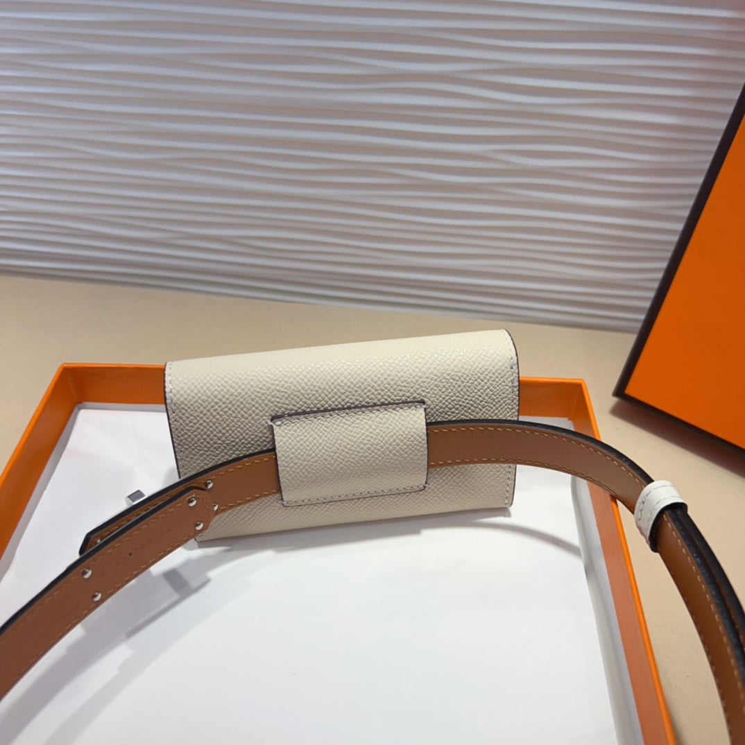HERMES KELLY WHITE POCKET 18MM BELT LEATHER SILVER HARDWARE