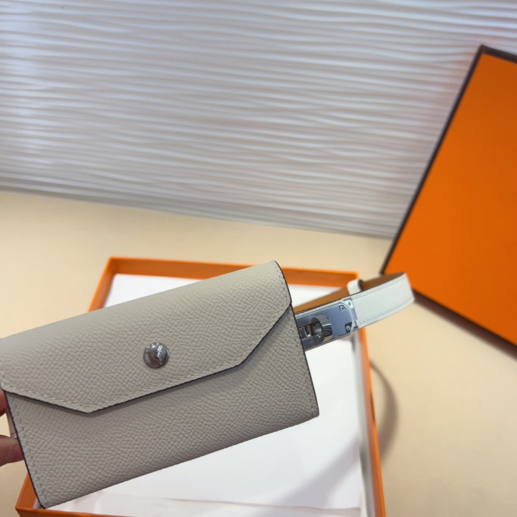 HERMES KELLY WHITE POCKET 18MM BELT LEATHER SILVER HARDWARE