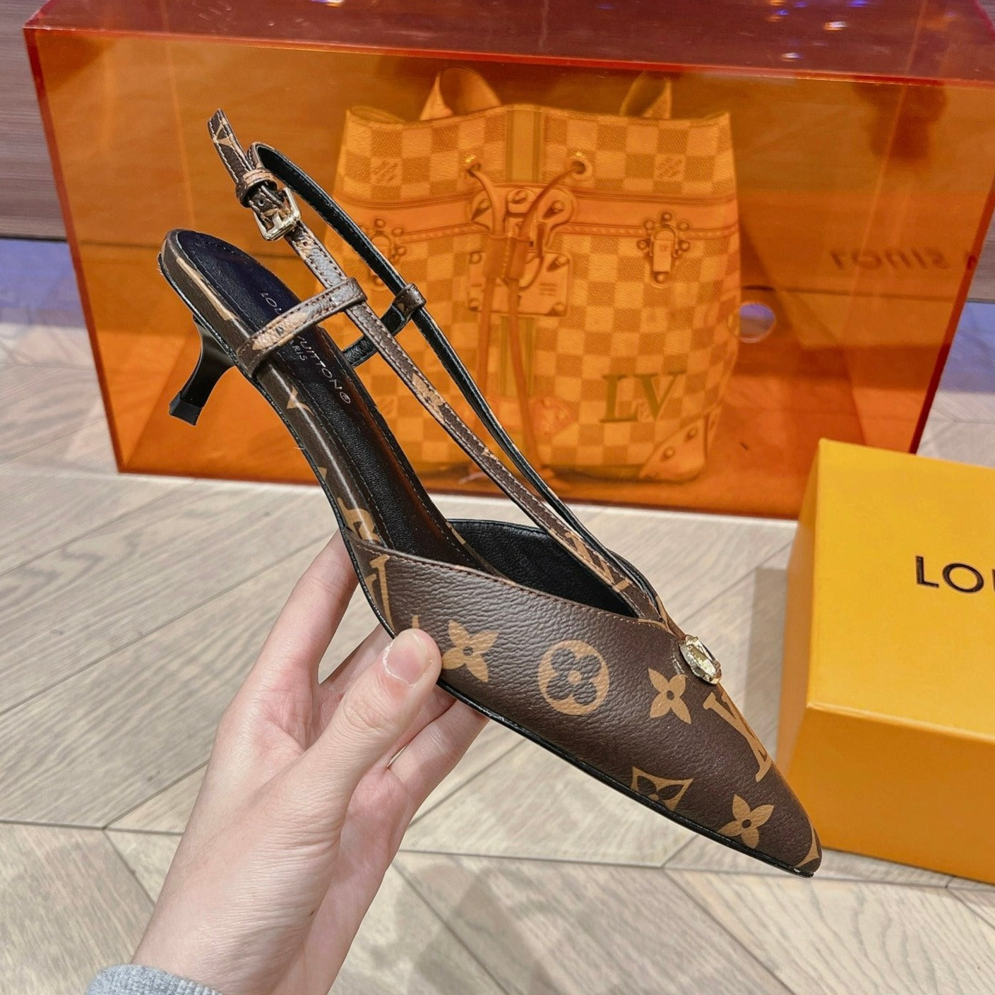 LOUIS VUITTON LV LOW HEEL SLINGBACK MONOGRAM CANVAS