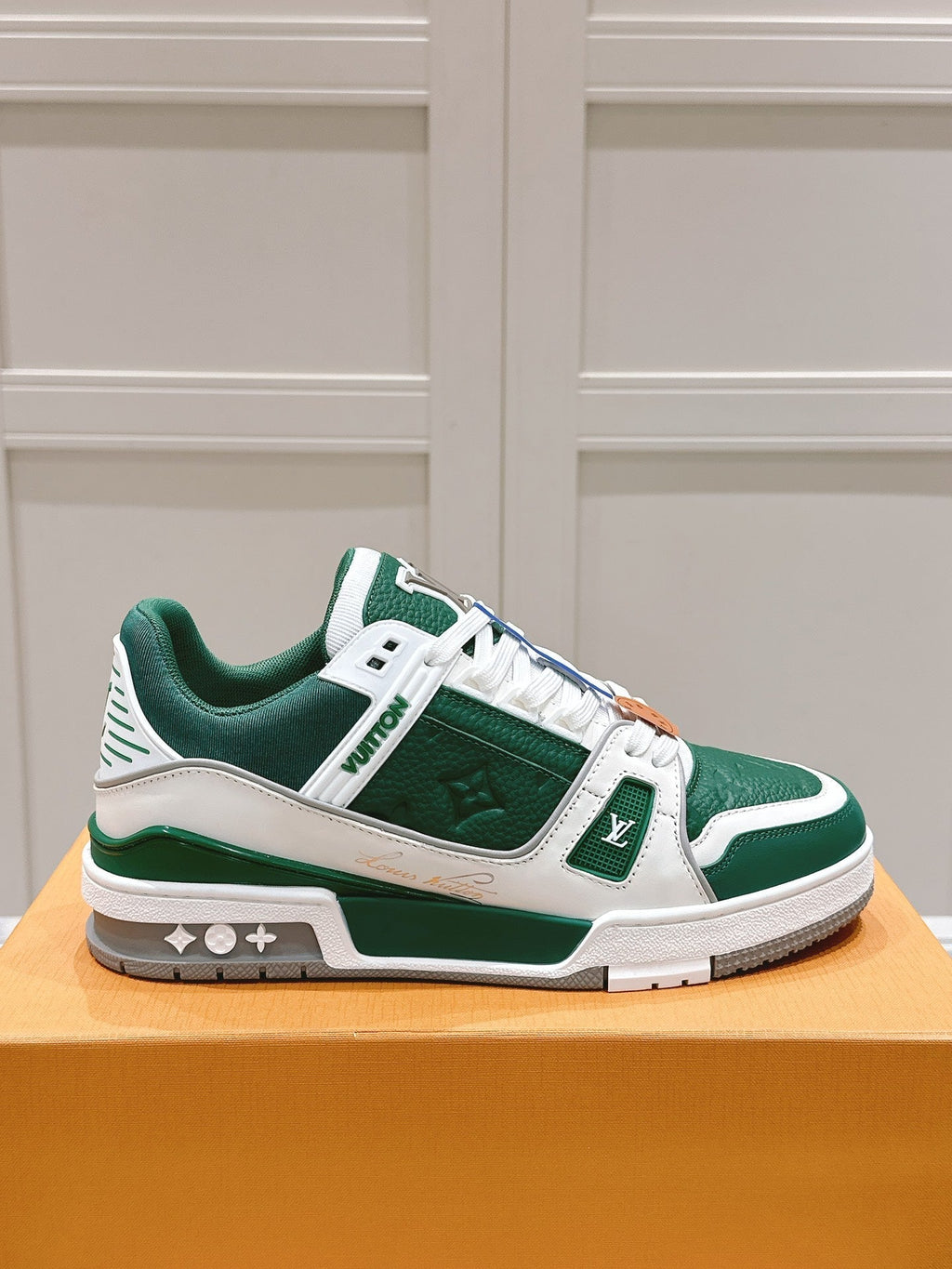 LOUIS VUITTON LV TRAINER SNEAKER IN BORNEO GREEN GRAINED CALFSKIN