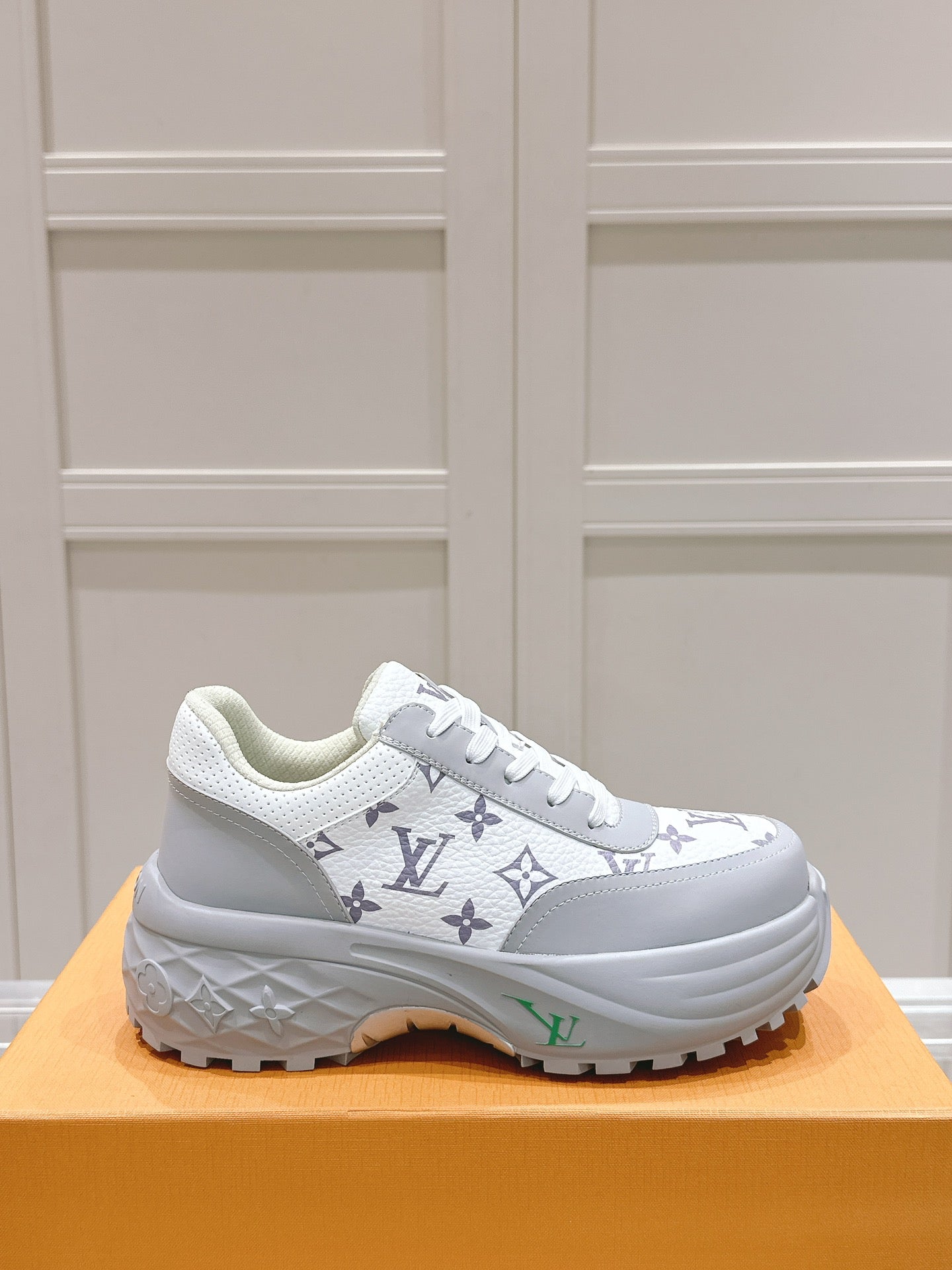 LOUIS VUITTON RUN AWAY SNEAKER IN DOVE GRAY MIX WHITE CALFSKIN