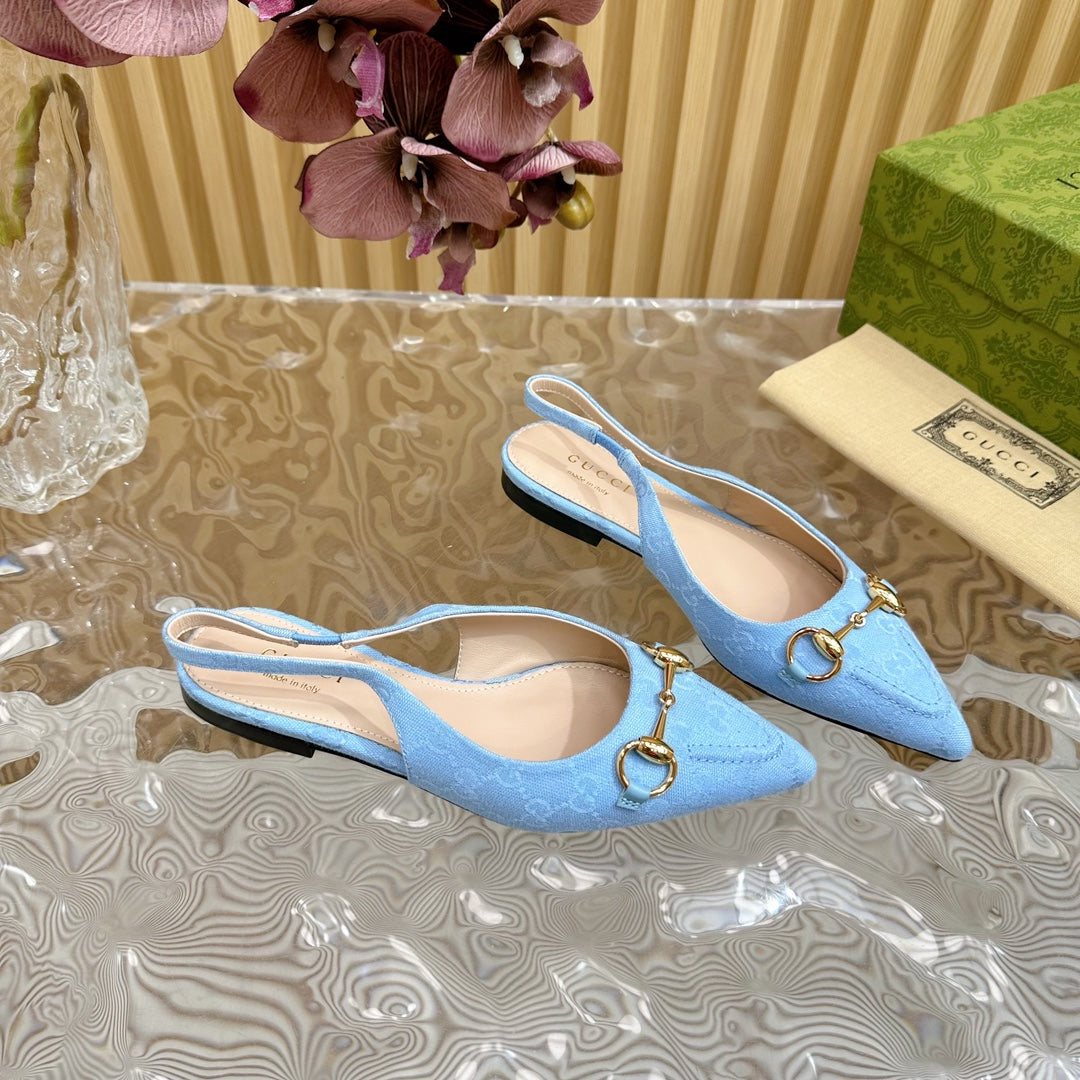 GUCCI WOMEN'S SLIDE SANDAL WITH CROSS SKY CANVAS