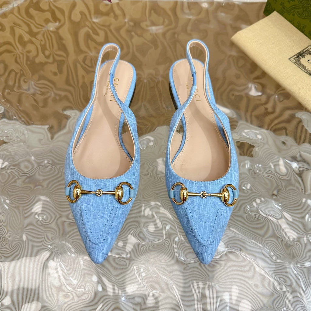 GUCCI WOMEN'S SLIDE SANDAL WITH CROSS SKY CANVAS