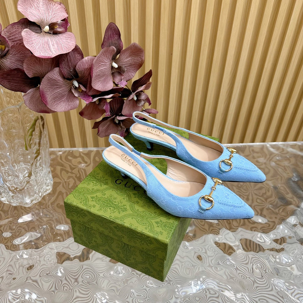 GUCCI WOMEN'S HORSEBIT SLINGBACK PUMP SKY CANVAS