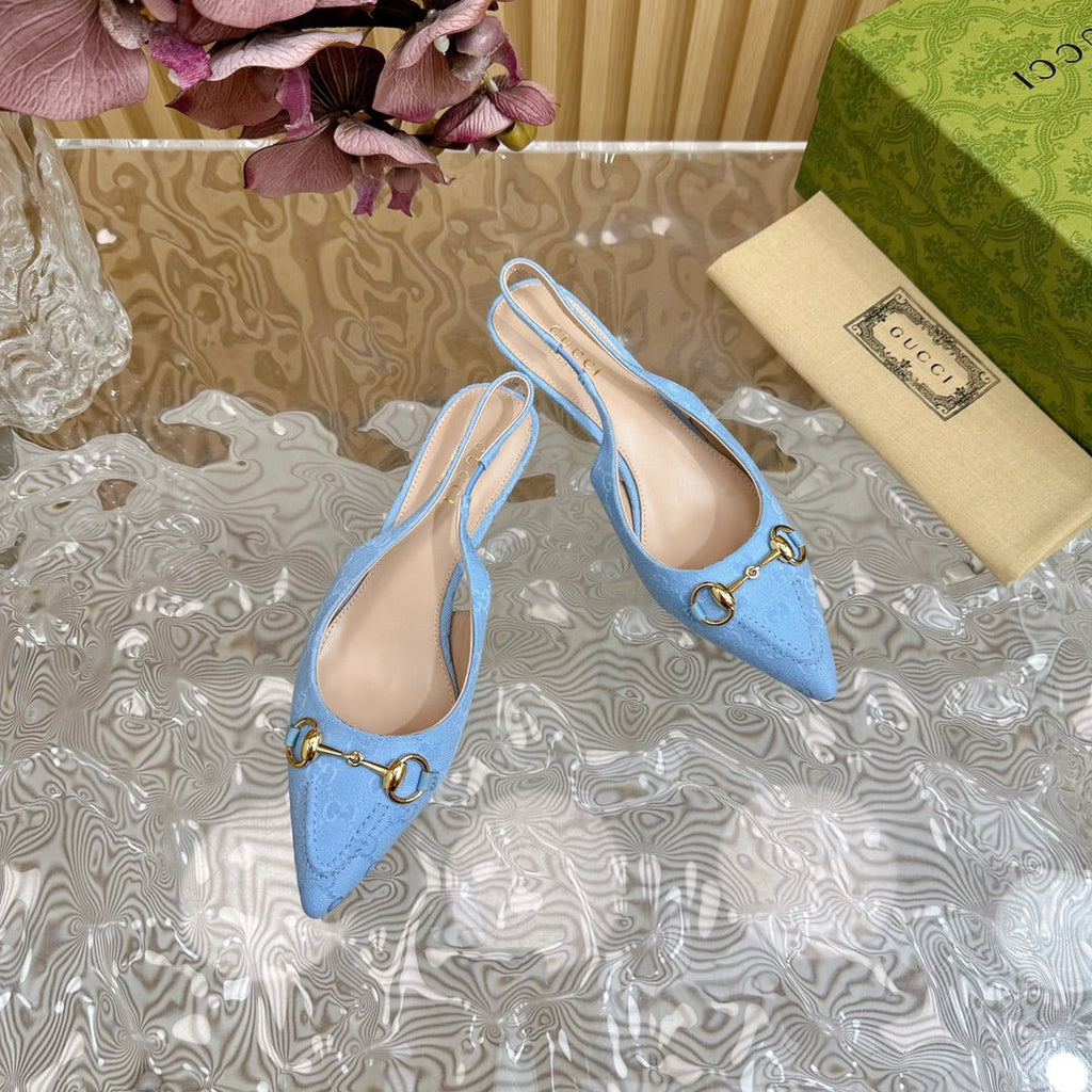 GUCCI WOMEN'S HORSEBIT SLINGBACK PUMP SKY CANVAS