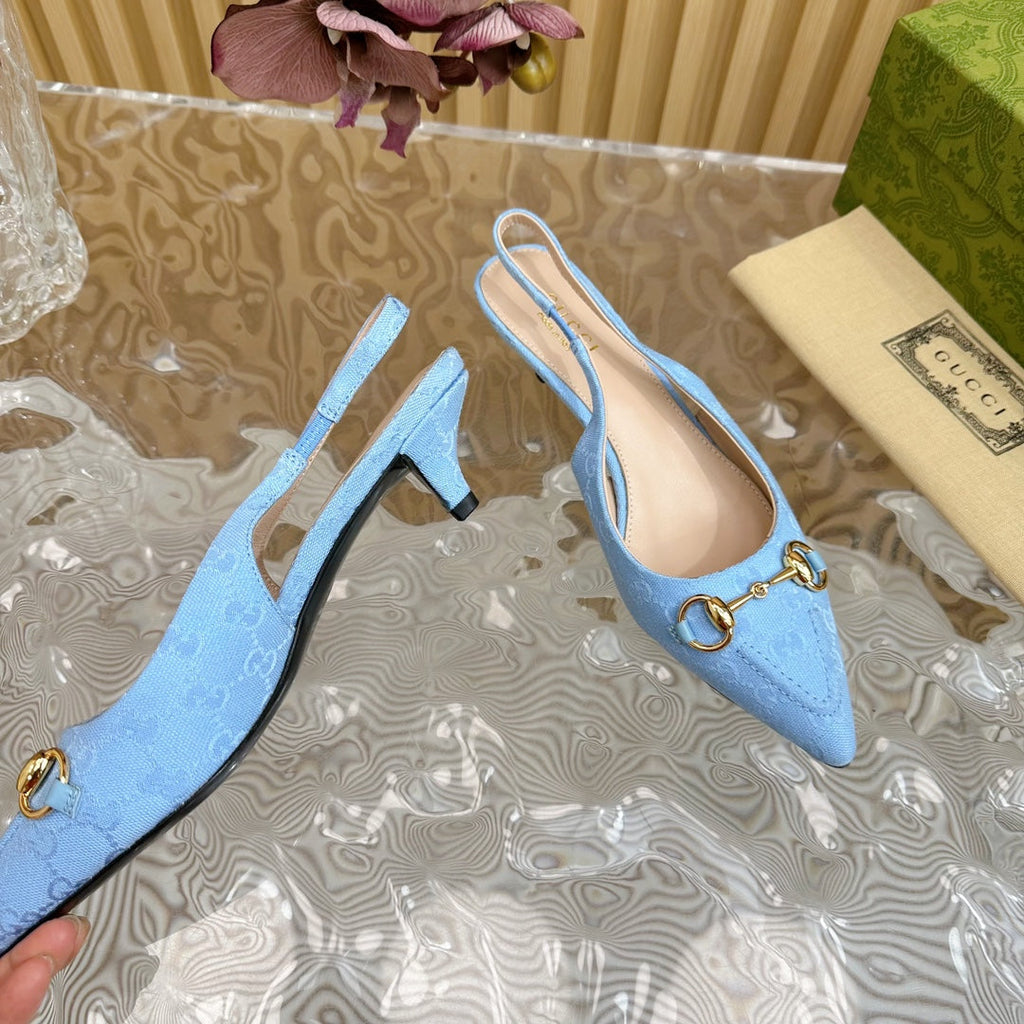 GUCCI WOMEN'S HORSEBIT SLINGBACK PUMP SKY CANVAS