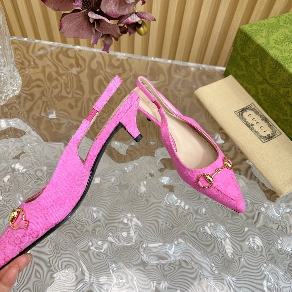 GUCCI WOMEN'S HORSEBIT SLINGBACK PUMP BRIGHT PINK CANVAS