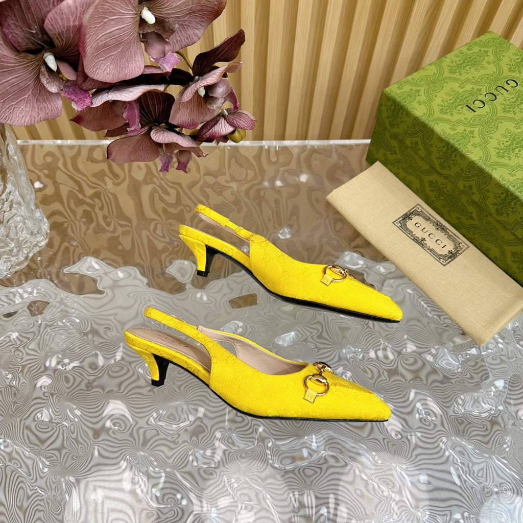 GUCCI WOMEN'S HORSEBIT SLINGBACK PUMP LEMON CANVAS