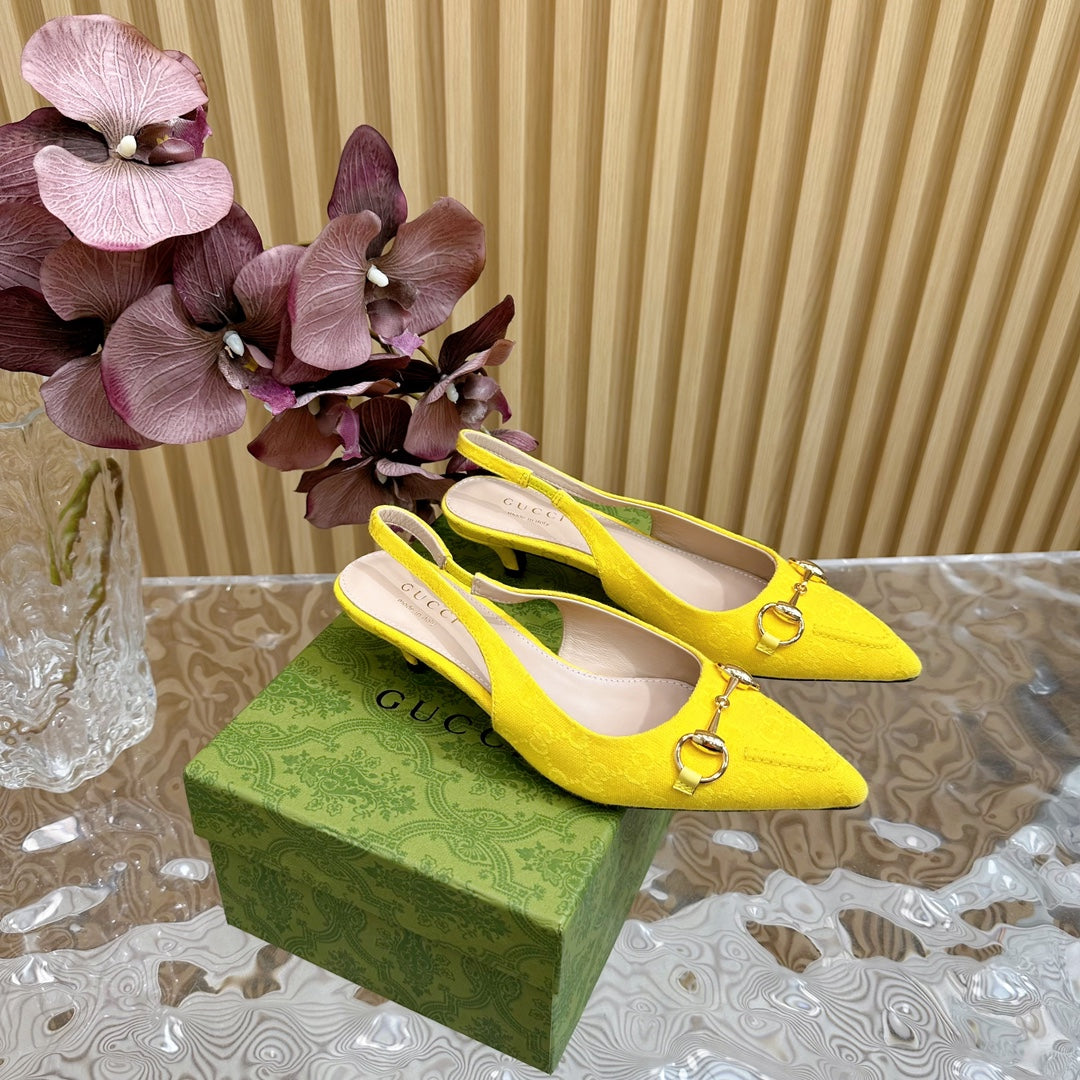 GUCCI WOMEN'S HORSEBIT SLINGBACK PUMP LEMON CANVAS