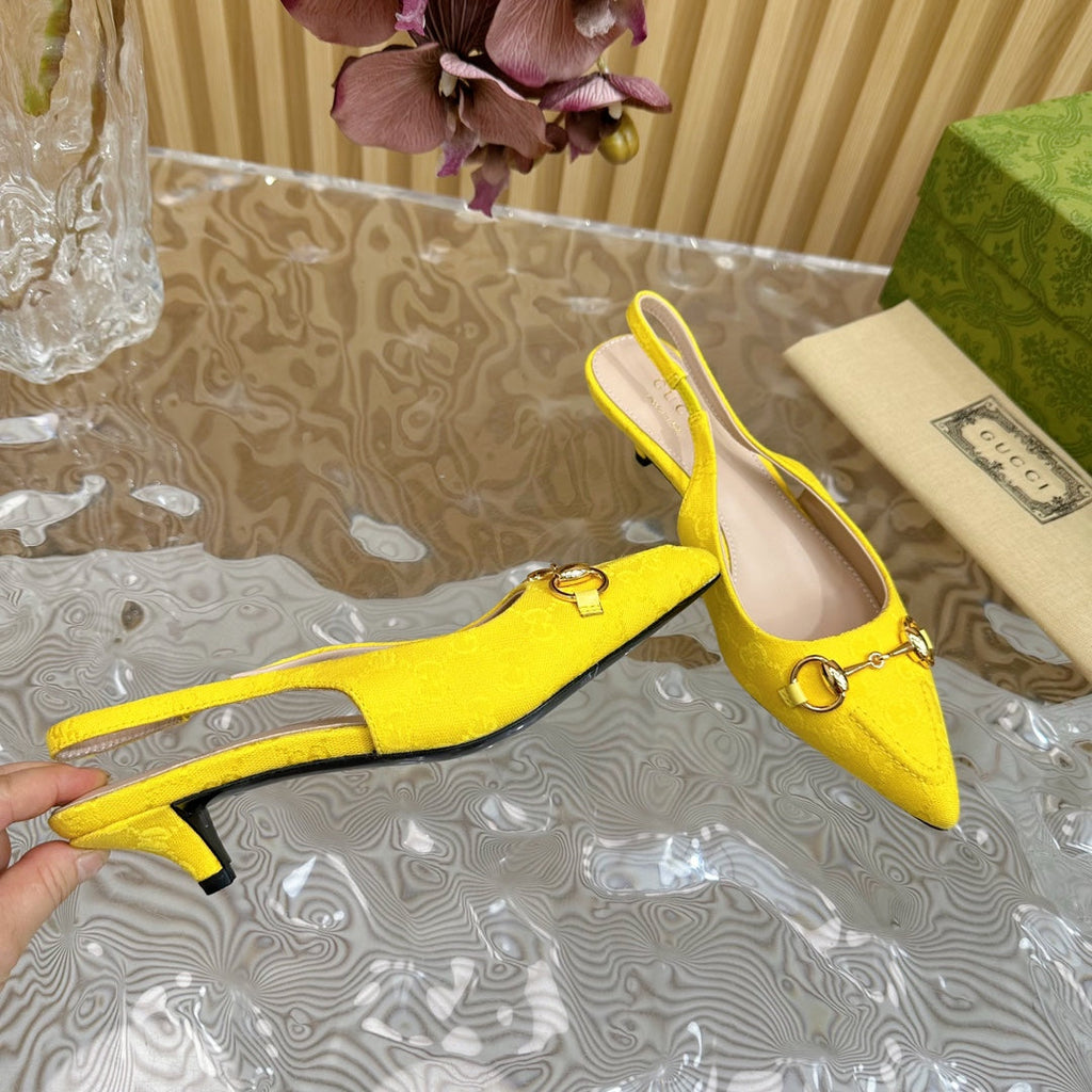 GUCCI WOMEN'S HORSEBIT SLINGBACK PUMP LEMON CANVAS