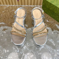 GUCCI PLATFORM SANDAL SILVER CALFSKIN WITH CHAINS