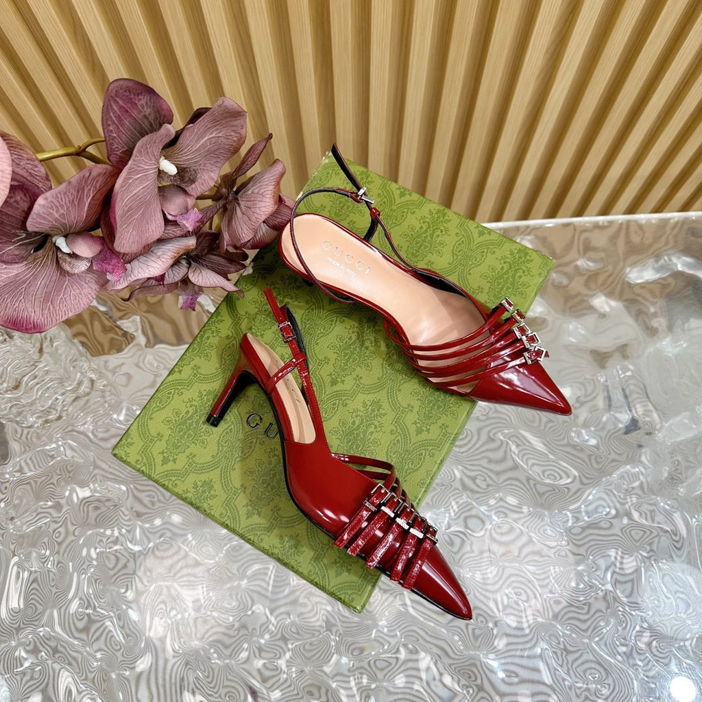 GUCCI SLINGBACK PUMP 6 CM IN BLOOD RED GLOSSY CALFSKIN