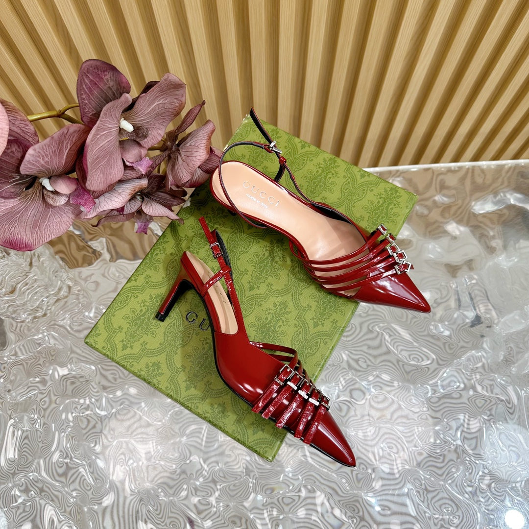GUCCI SLINGBACK PUMP 6 CM IN BLOOD RED GLOSSY CALFSKIN
