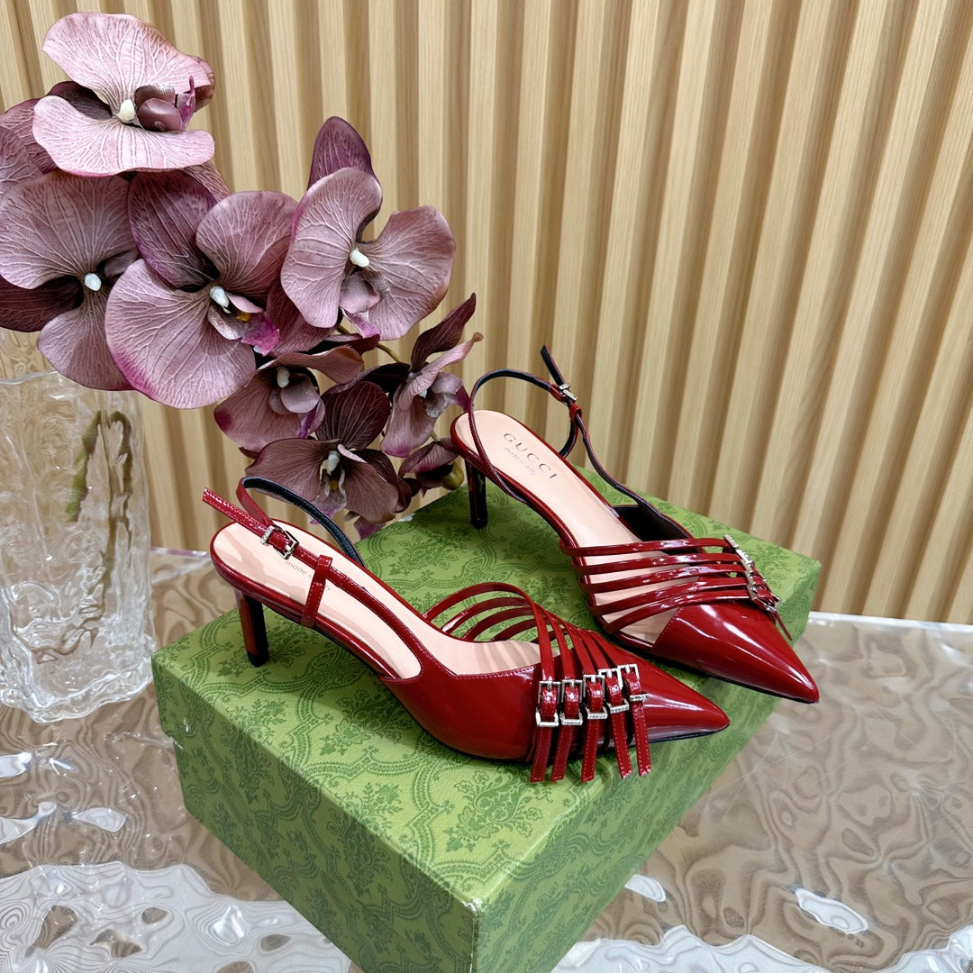 GUCCI SLINGBACK PUMP 6 CM IN BLOOD RED GLOSSY CALFSKIN