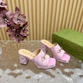 GUCCI HORSEBIT SLIDE SANDAL IN PINK MONOGRAM CANVAS AND SHEEPSKIN LINING