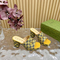 GUCCI HORSEBIT SLIDE SANDAL IN TUSCANY YELLOW MONOGRAM CANVAS AND SHEEPSKIN LINING