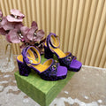 GUCCI HORSEBIT HIGH-HEEL SANDAL WITH LEOPARD PRINT IN PURPLE VELVET AND CALFSKIN LINING