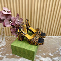 GUCCI HORSEBIT HIGH-HEEL SANDAL WITH LEOPARD PRINT IN PEANUT BROWN VELVET AND CALFSKIN LINING
