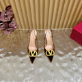 VALENTINO 25S HIGH-HEEL SLINGBACKS IN DARK BROWN VELVET WITH GOLD HARDWARE
