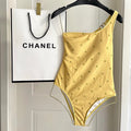 CHANEL BIKINI SWIMSUIT SET IN YELLOW AND GREEN LOGO 593033