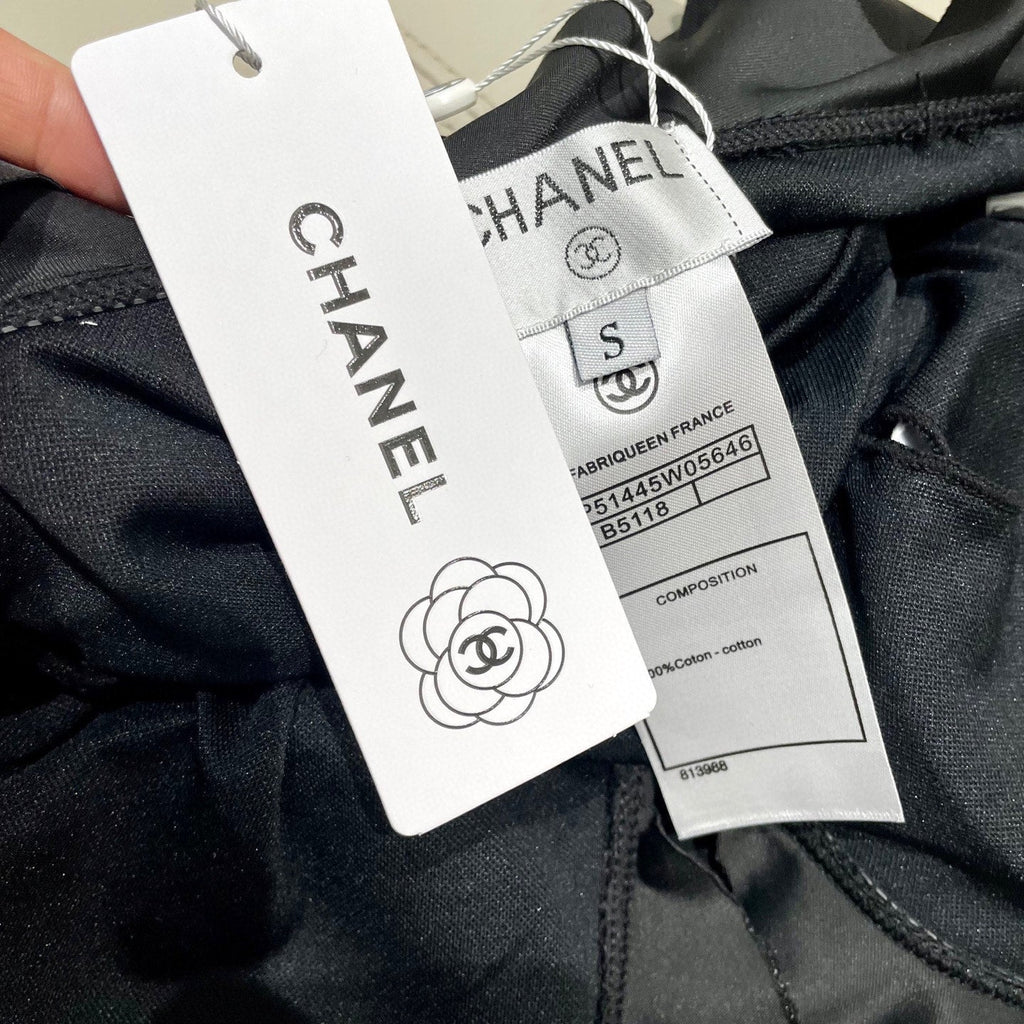 CHANEL BIKINI SWIMSUIT SET BLACK AND RUFFLED TRIM 622180