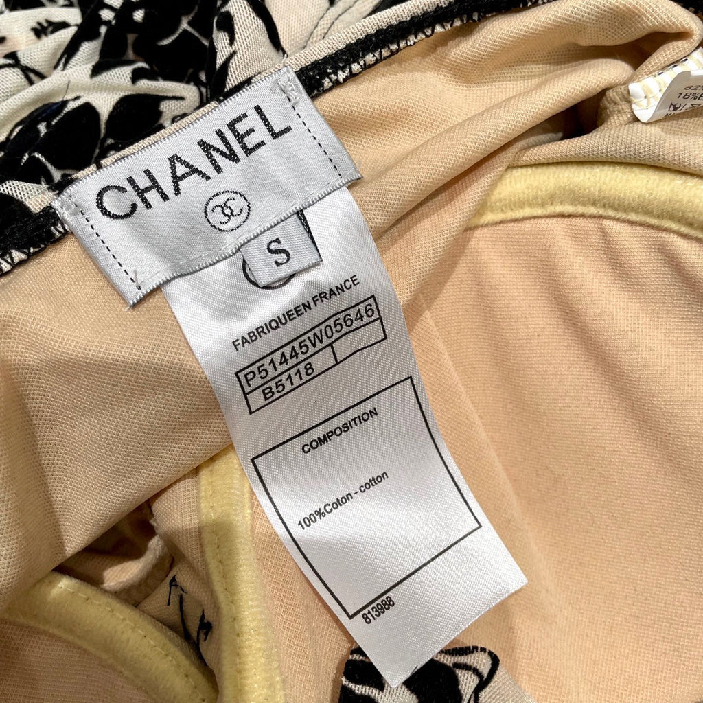 CHANEL BIKINI SWIMSUIT SET IN IVORY MESH WITH BLACK VELVET FLORAL EMBROIDERY 622181