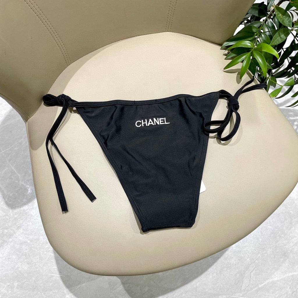 CHANEL BIKINI SWIMSUIT SET IN BLACK EMBROIDERED LOGO 624564
