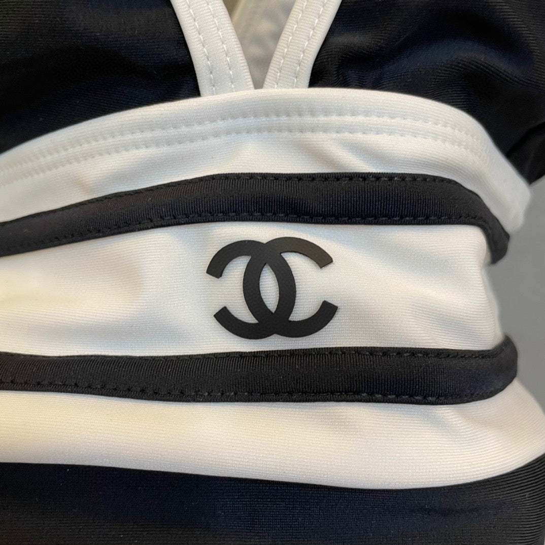 CHANEL BIKINI SWIMSUIT SET BLACK WHITE 173343