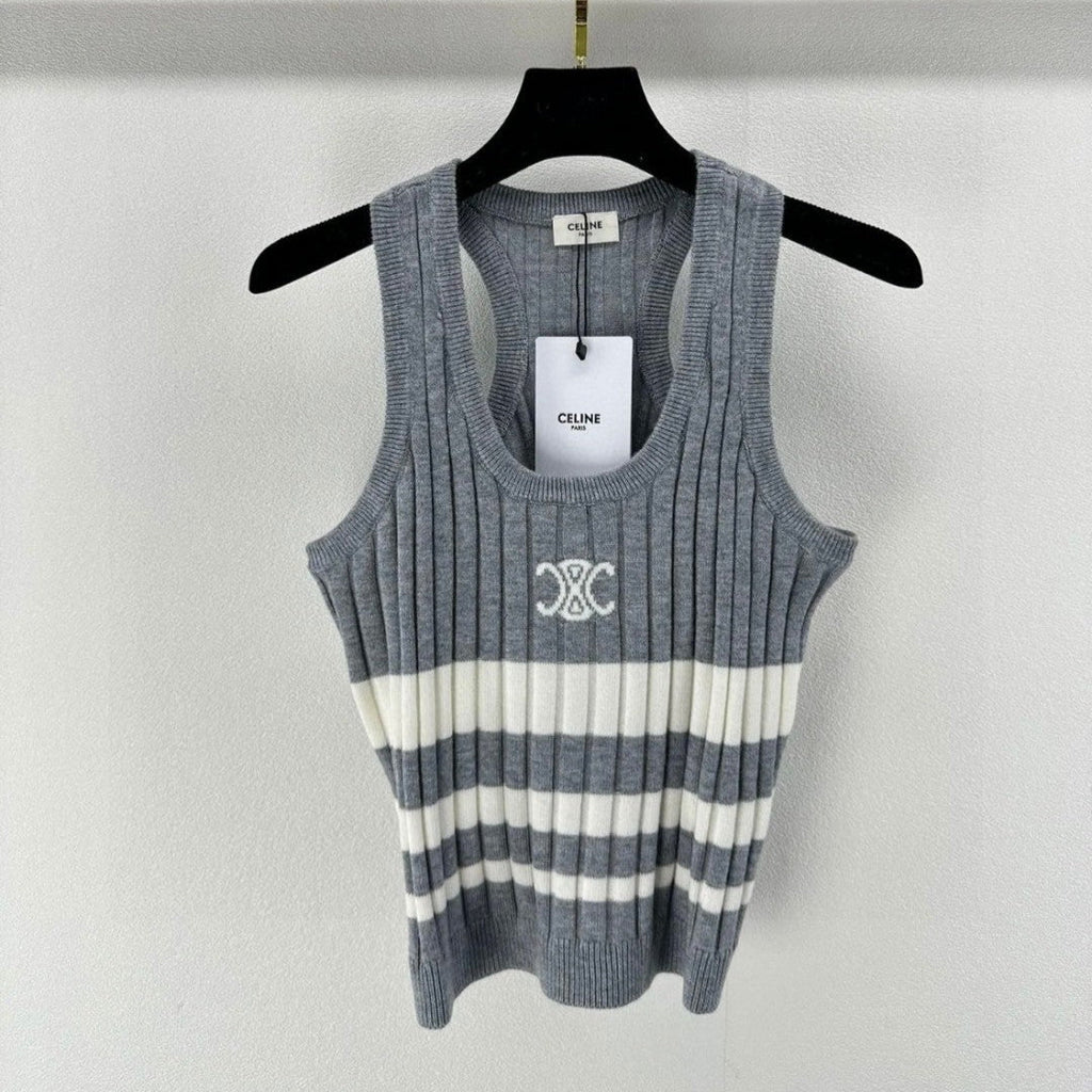 CELINE STRIPED TANK TOP 625958 IN GRAY AND WHITE COTTON RIBBED