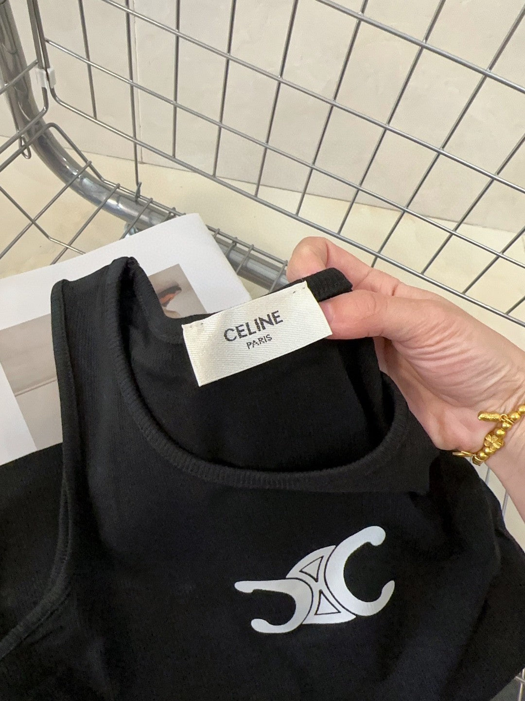 CELINE TANK TOP 627696 IN BLACK COTTON RIBBED