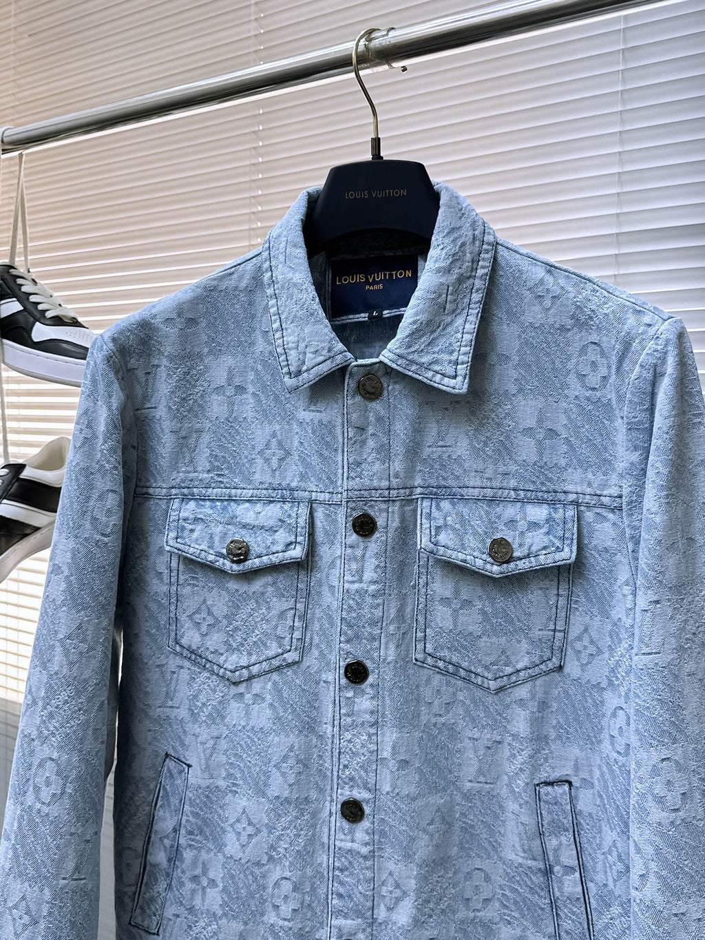 LOUIS VUITTON LV SHIRT JACKET IN LIGHT BLUE MONOGRAM MIX DAMIER DENIM 239121