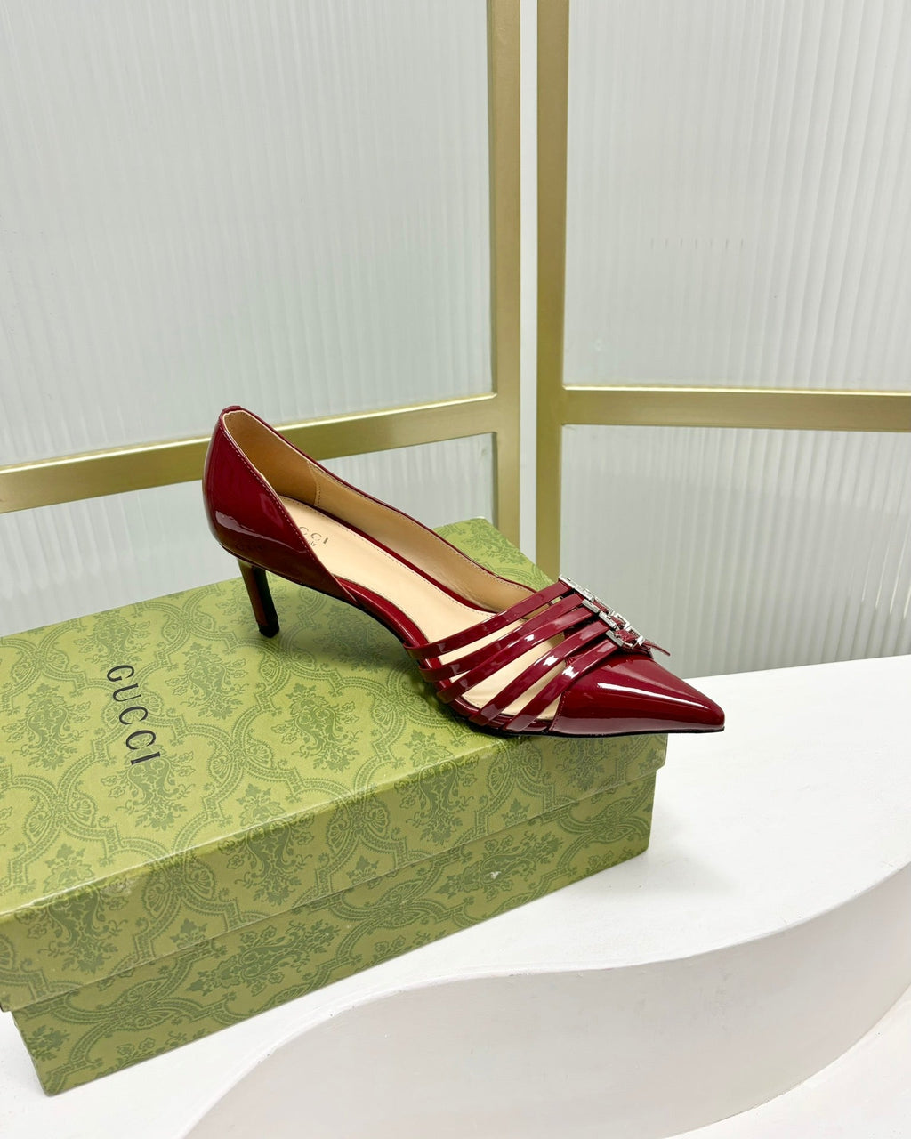 GUCCI HIGH PUMP 6 CM IN CRIMSON RED CALFSKIN