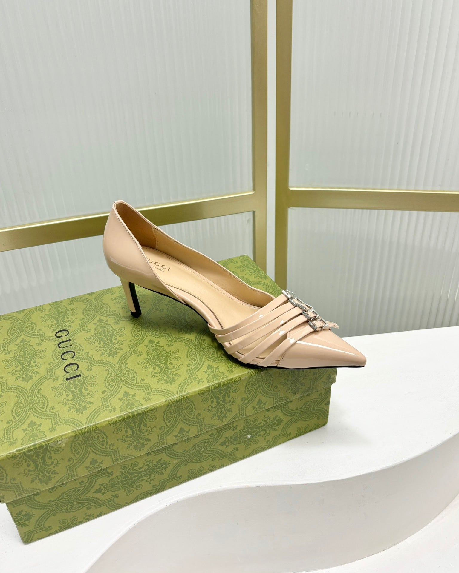 GUCCI HIGH PUMP 6 CM IN TAN BEIGE CALFSKIN