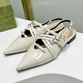 GUCCI STRAPPY FLAT SLINGBACK IN WHITE GLOSSY CALFSKIN
