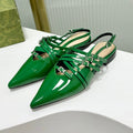 GUCCI STRAPPY FLAT SLINGBACK IN EMERALD GREEN GLOSSY CALFSKIN