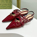 GUCCI STRAPPY FLAT SLINGBACK IN SCARLET RED GLOSSY CALFSKIN