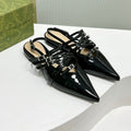 GUCCI STRAPPY FLAT SLINGBACK IN BLACK GLOSSY CALFSKIN