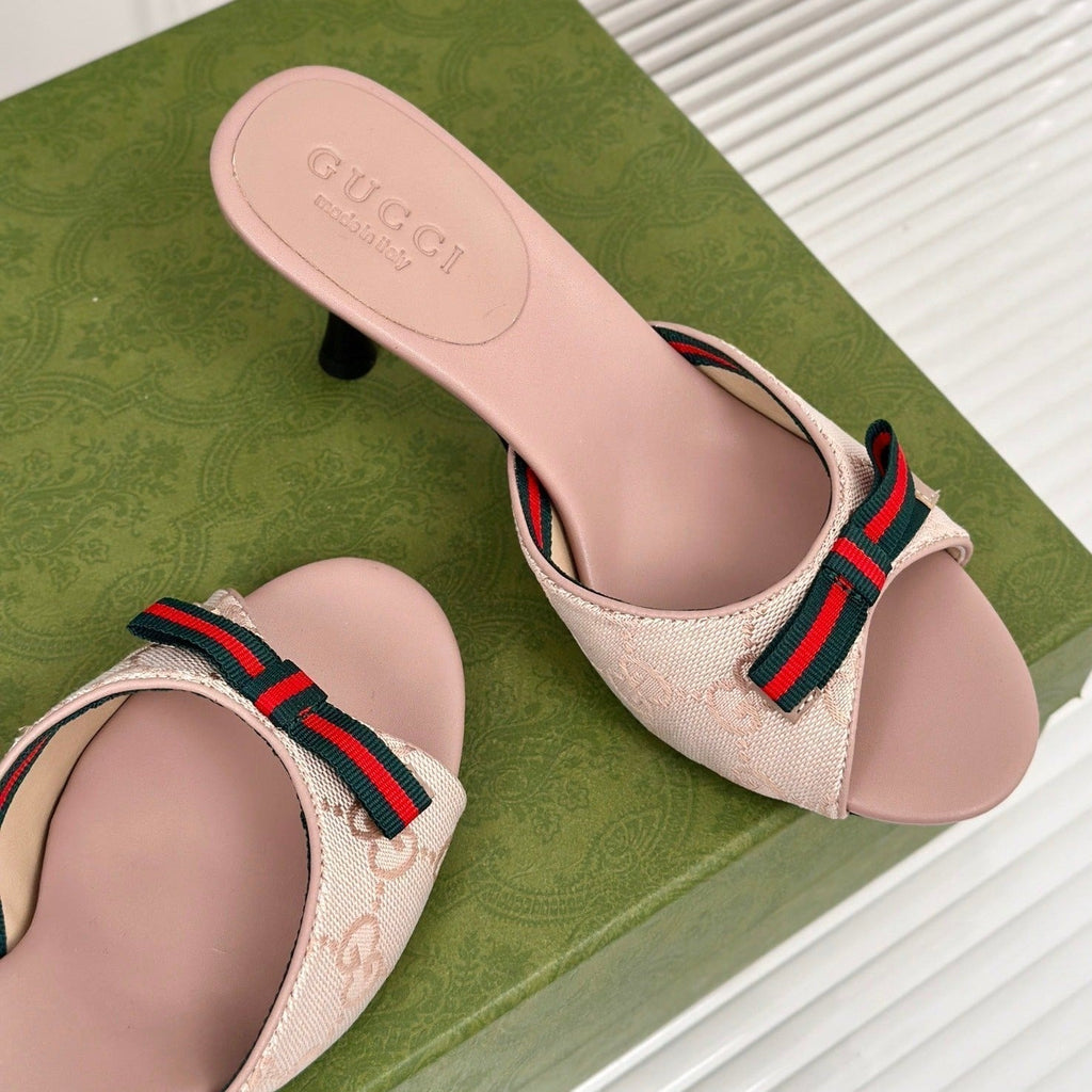 GUCCI Vintage High Heel Slippers Pink Blush