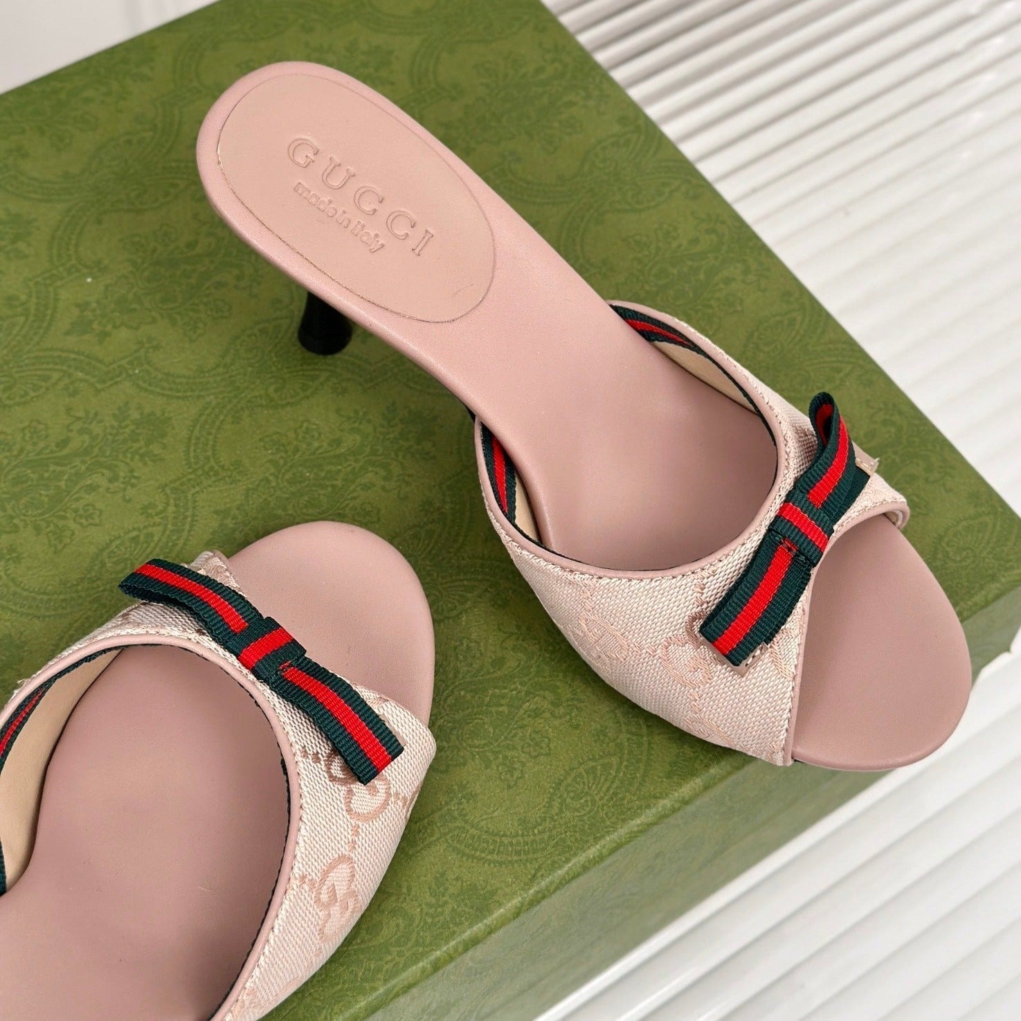 GUCCI Vintage High Heel Slippers Pink Blush