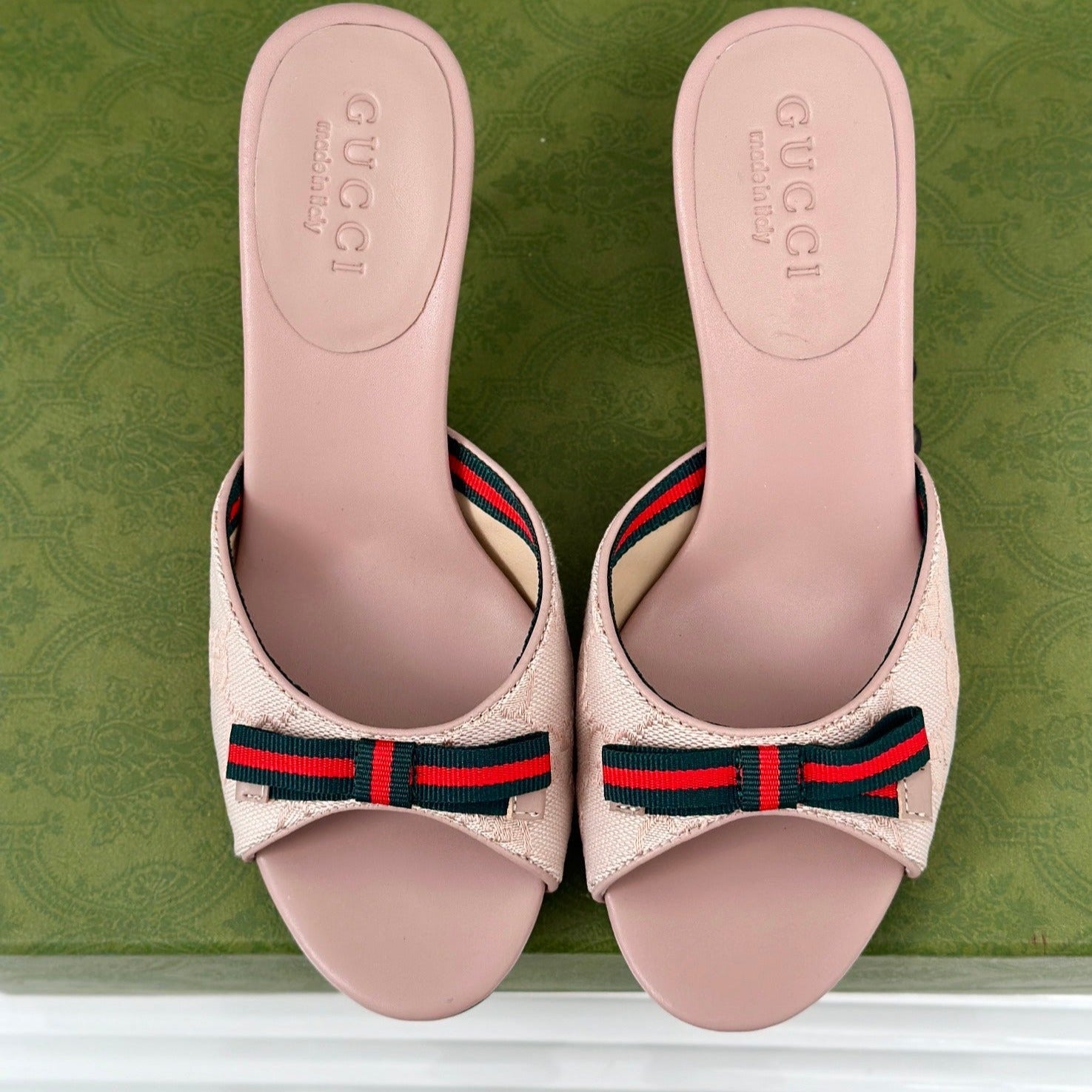 GUCCI Vintage High Heel Slippers Pink Blush