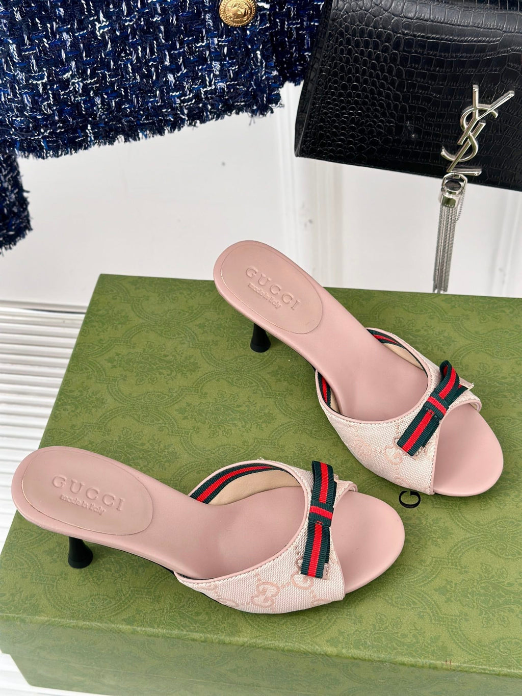 GUCCI Vintage High Heel Slippers Pink Blush