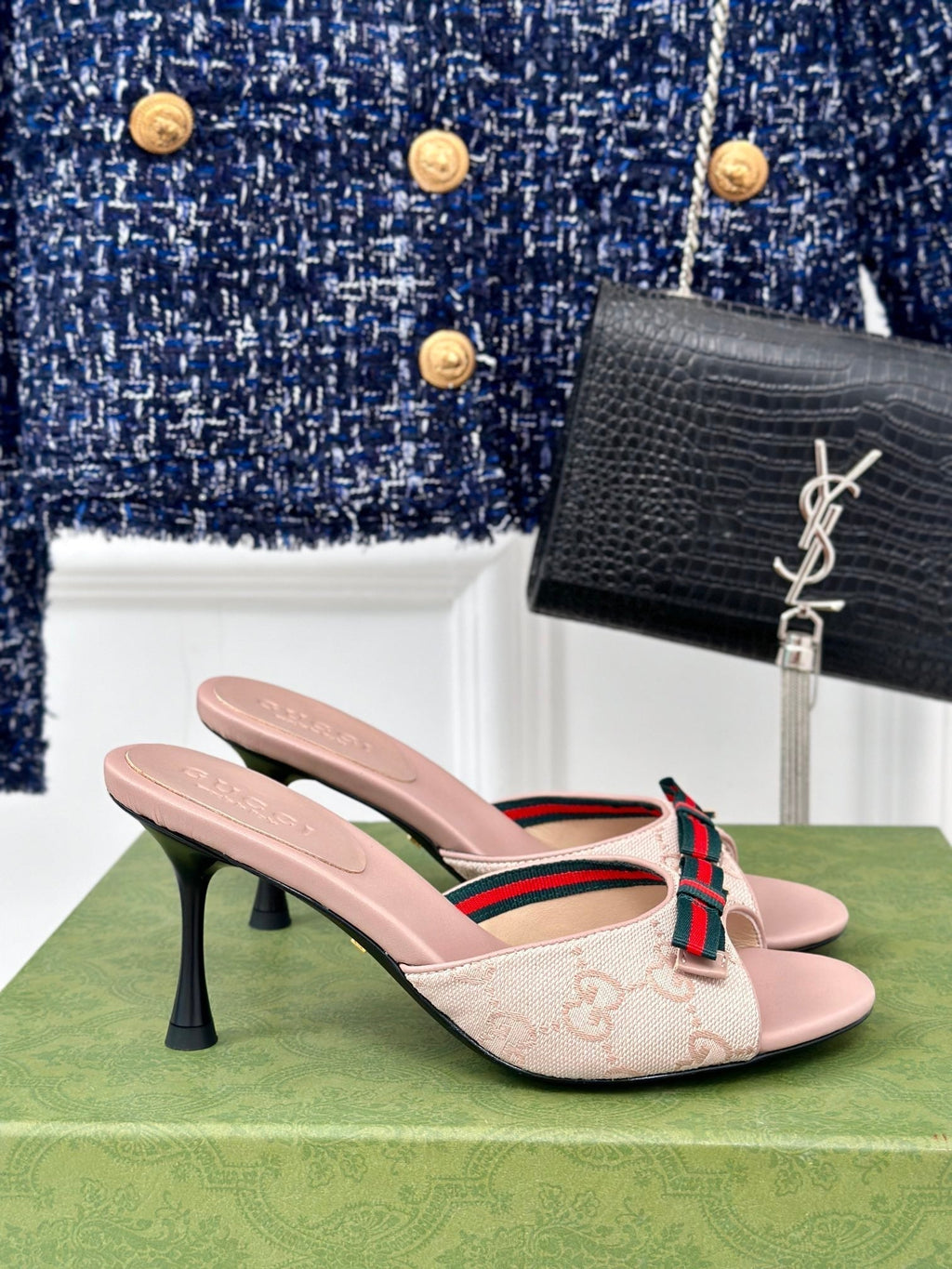 GUCCI Vintage High Heel Slippers Pink Blush