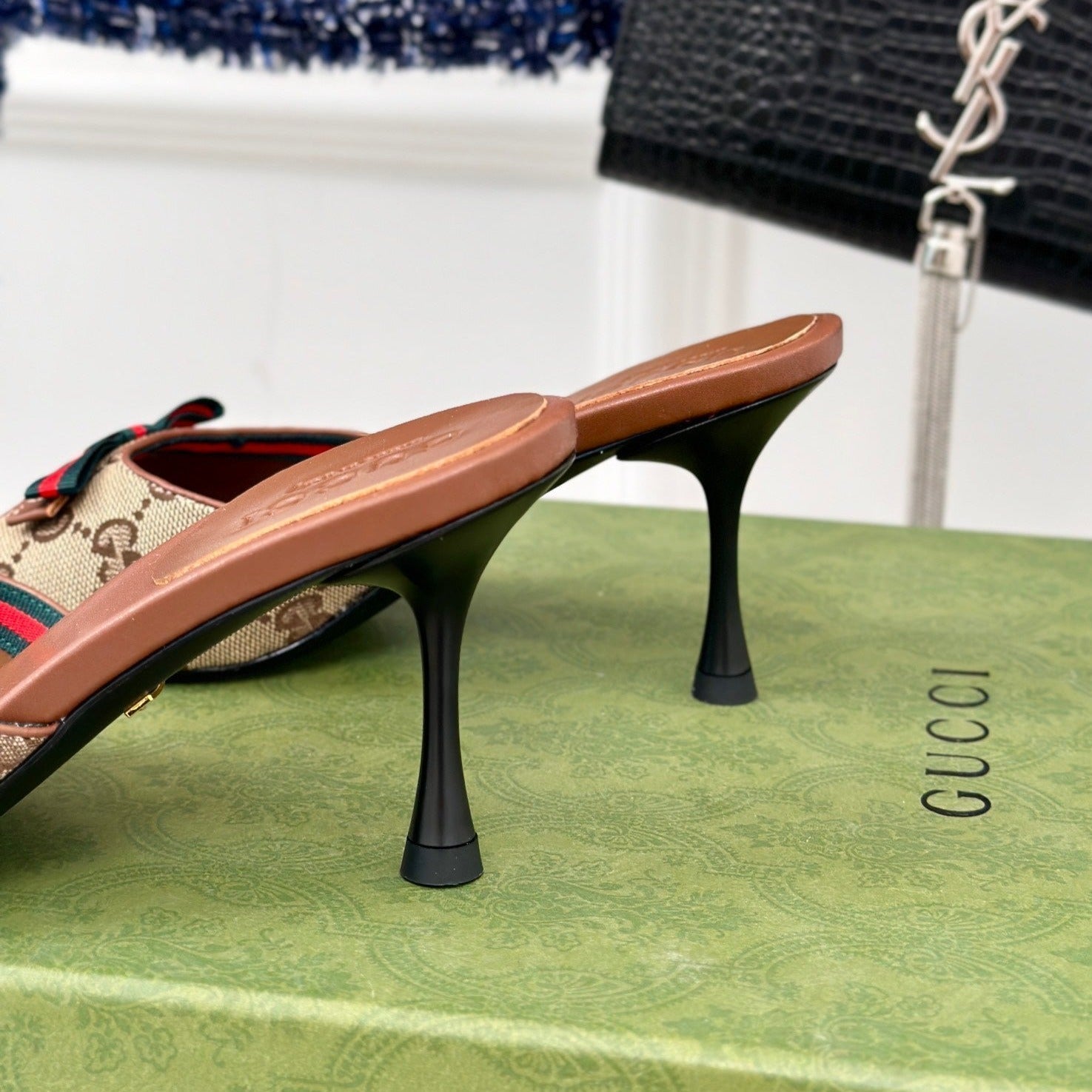 GUCCI Vintage High Heel Slippers Brown