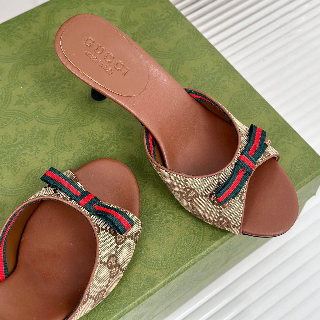 GUCCI Vintage High Heel Slippers Brown