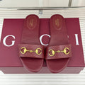 GUCCI SLIDE SANDALS IN RED CALFSKIN WITH GOLD HARDWARE