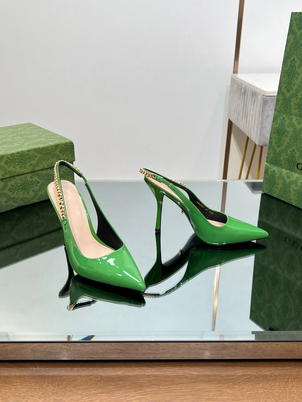 GUCCI SIGNORIA SLINGBACK PUMP GREEN LAMBSKIN