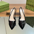 GUCCI SIGNORIA SLINGBACK PUMP GLOSSY BLACK LAMBSKIN